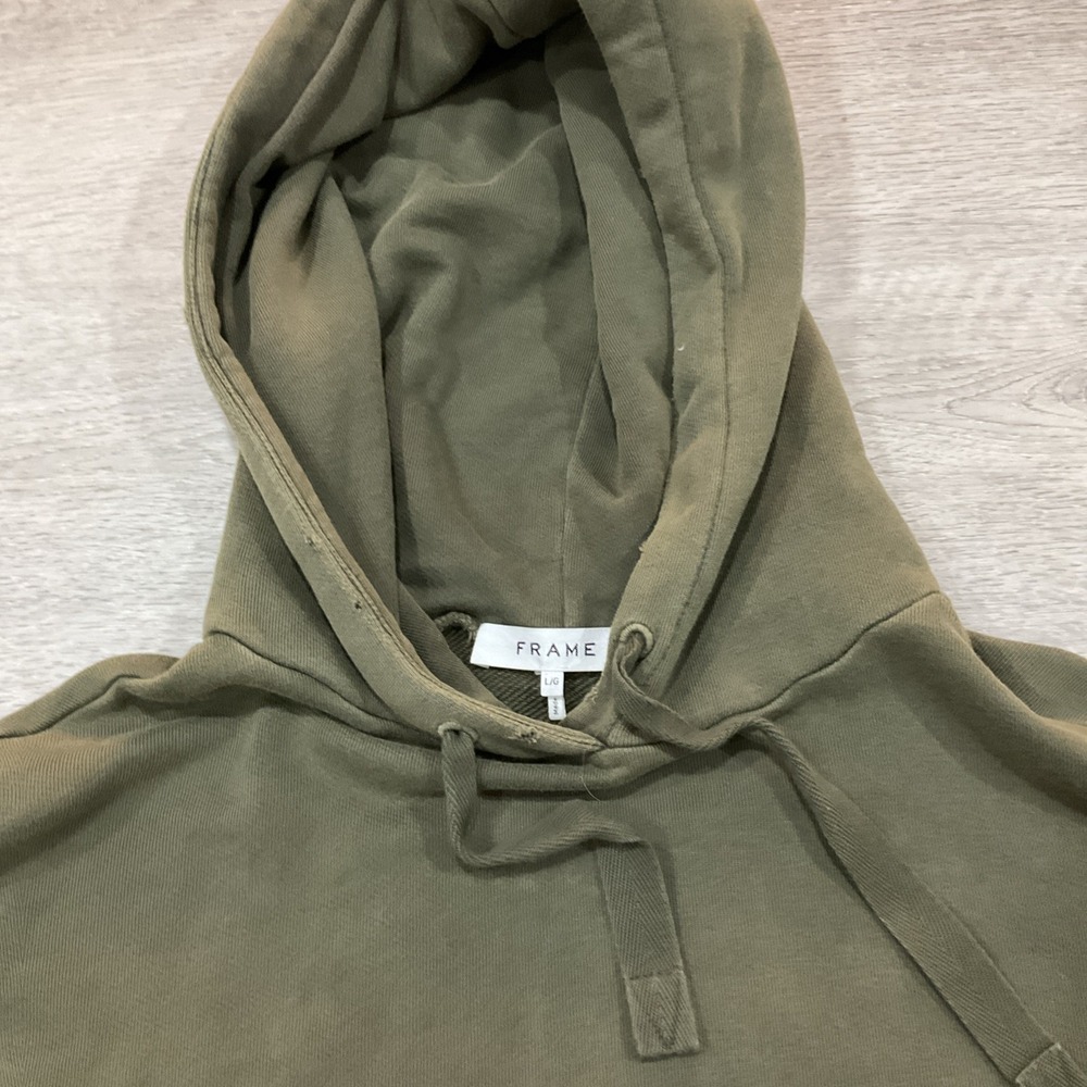 Frame Olive Green Cropped Hoodie with Drawstring Hood Sweatshirt Large - Picture 2 of 6